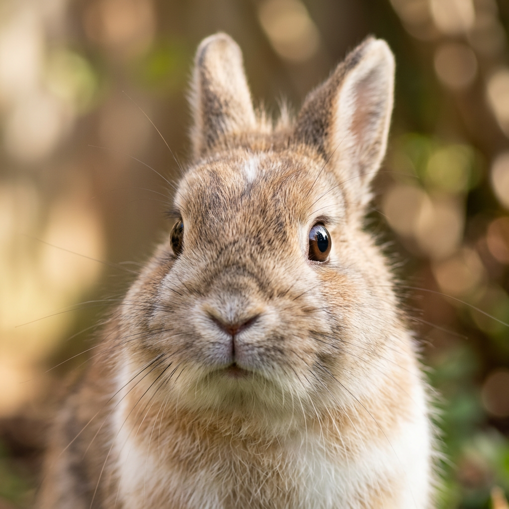 Kaninchen sitzt aufmerksam im Garten